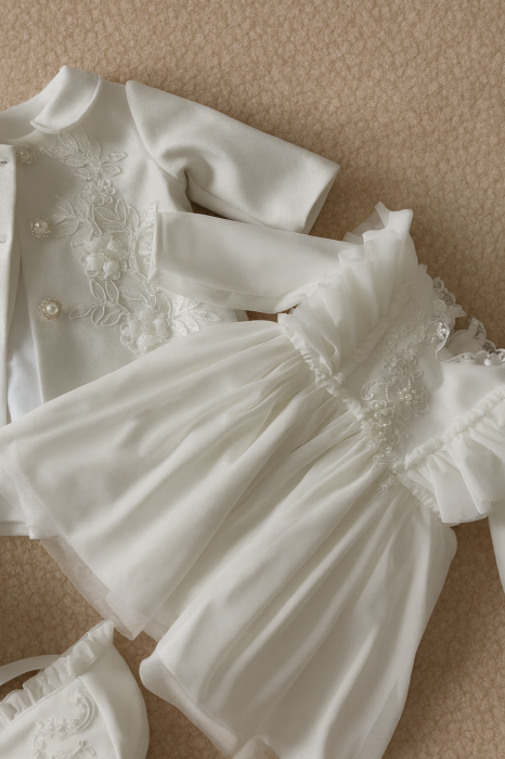 Set botez cu trusou, rochiță și paltonaș – model Angelique [5]