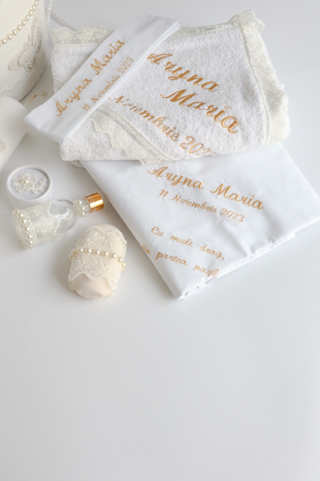 Set botez cu trusou, rochiță și paltonaș – model Angelique [6]