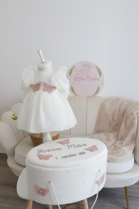 Set botez fetita Isabella, trusou muselina si rochita decor fluturasi [1]