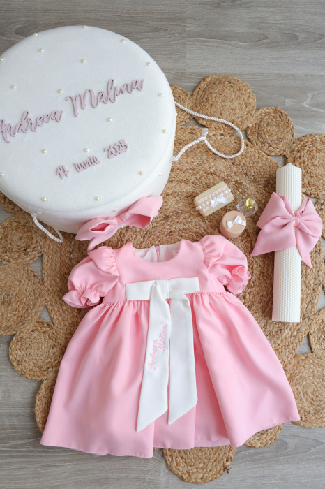 set botez fetita personalizat Lidia- Rochiță Roz și Trusou Complet Elegant cu lumanare [6]