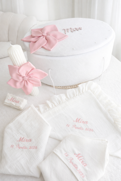 Trusou botez fetita Pastel Blossom , continut muselina certificat OEKO TEX, personalizare inclusa [3]