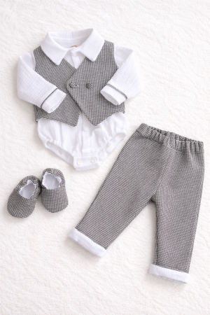 TINUTE BOTEZ BAIETEI - Costum botez băieți Eden- premium din stofă și muselină Oeko-Tex