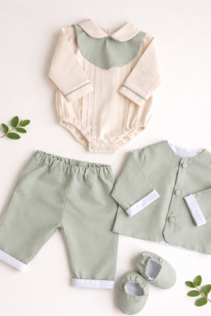 TINUTE BOTEZ BAIETEI - Costum Botez Băieți Mint – Poplin din Bumbac Premium (3 Piese)