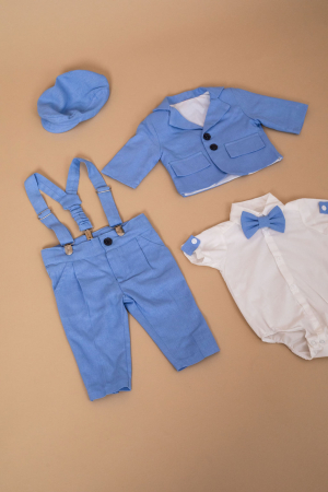 TINUTE BOTEZ BAIETEI - Costumas baietel botez 6 piese bleu- Little Claire