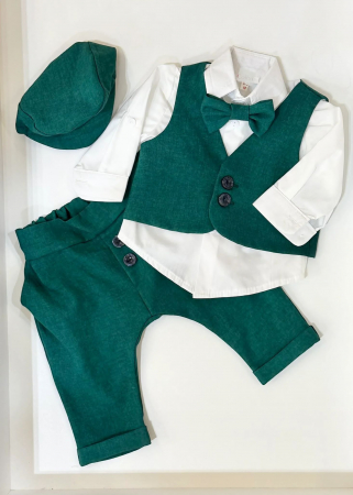 TINUTE BOTEZ BAIETEI - Costumas baietel botez 5 piese verde- Little Claire