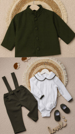 SĂRBĂTORI DE IARNĂ - Costumas botez baietel Liam- verde kaki