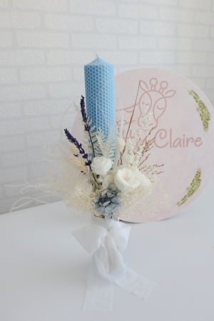 LUMANARI BOTEZ FETITE - Lumanare botez albastra flori uscate- Little Claire