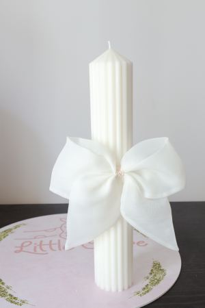 lumânare botez fetiță cu funda organza ivory [1]