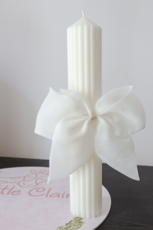 LUMANARI BOTEZ FETITE - lumânare botez fetiță cu funda organza ivory