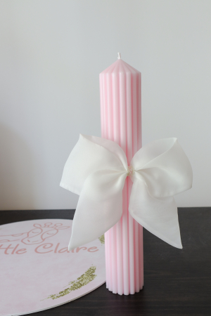 BOTEZ FETIȚE - lumânare botez fetiță cu funda organza pink