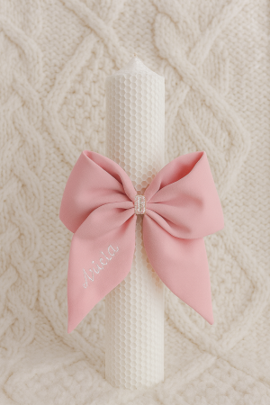 LUMANARI BOTEZ FETITE - Lumanare botez din ceara naturala tip fagure cu fundita personalizabila