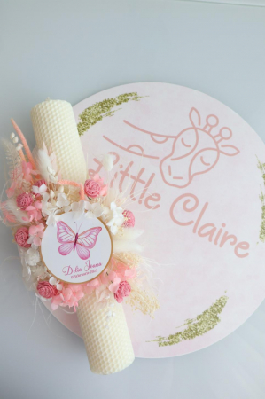 LUMANARI BOTEZ FETITE - Lumanare botez personalizata fluturas- Little Claire