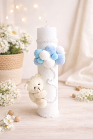Lumanari botez baietei - Lumanare botez ursulet nuante blue