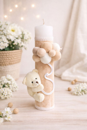Lumanari botez baietei - Lumanare botez ursulet nuante crem