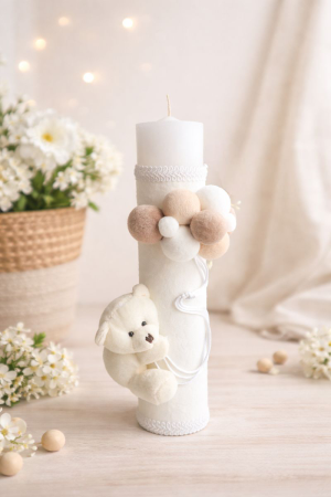 Lumanari botez baietei - Lumanare botez ursulet nuante ivory