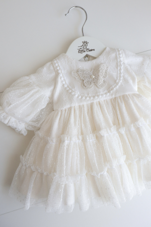PRIMA ANIVERSARE - Rochie elegantă pentru botez fetiță din stofă moale, tul și dantelă Chantilly