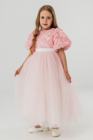 ROCHITE ELEGANTE FETE - Rochie Prințesă Roz Pudrat cu Flori 3D