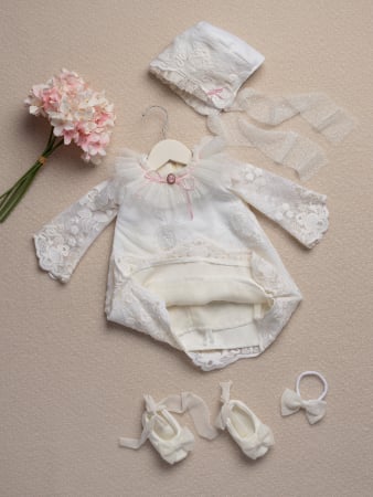 Rochiță botez Isadora– dantelă fină, barbie și bumbac [2]