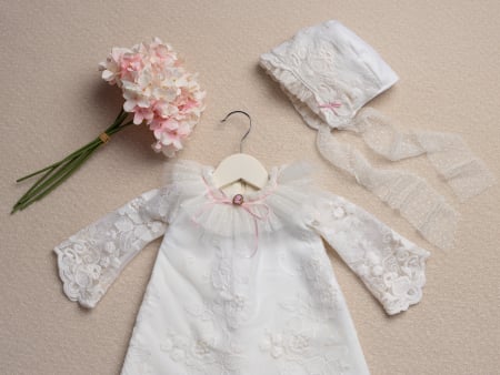 Rochiță botez Isadora– dantelă fină, barbie și bumbac [4]