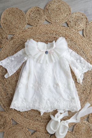 Rochiță botez Isadora– dantelă fină, barbie și bumbac [5]