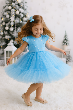 SĂRBĂTORI DE IARNĂ - Rochita botez fetita Melania Baby blue