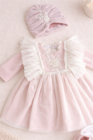 BOTEZ FETIȚE - Rochita botez fetita roz pudra Elowen
