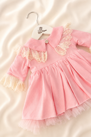 ROCHITE BOTEZ FETITE - Rochie elegantă roz pentru fetițe cu dantelă ivoire și tull – Little Claire-fleur de lin rose