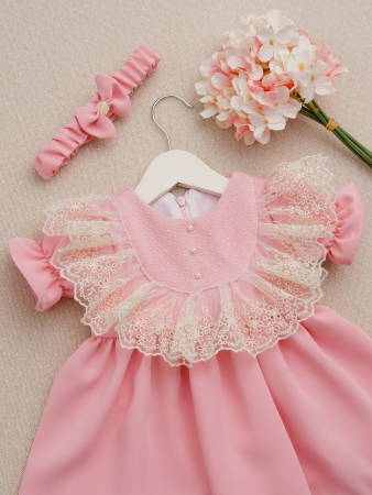 PRIMA ANIVERSARE - Rochiță Botez Louise Roz Pudrat | Rochiță Elegantă Fetiță | Little Claire