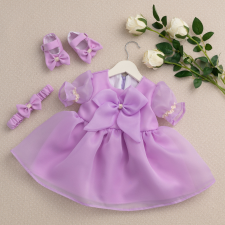 ROCHITE BOTEZ FETITE - Rochiță de botez pentru fetițe Amelia – eleganță delicată în nuanță lila