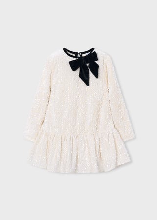 FETITE - Rochita eleganta catifea cu paiete ivory cu negru Mayoral