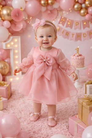 PRIMA ANIVERSARE - Rochita Eleganta fetite Ayla -organza premium cu fundita personalizabila