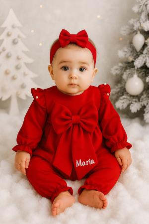 CRACIUN FETITA - Salopeta Aysel cu fundita personalizabila