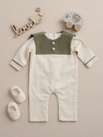 PRIMA ANIVERSARE - Salopetă băiețel botez Darius, guler personalizabil