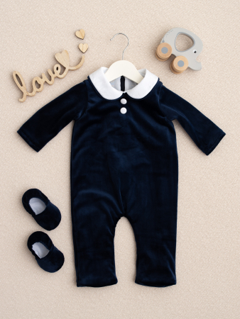 TINUTE BOTEZ BAIETEI - Salopeta baietel Noah din catifea bleumarin, căptușită cu bumbac