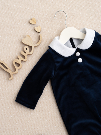 Salopeta baietel Noah din catifea bleumarin, căptușită cu bumbac [5]