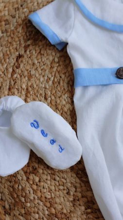Salopeta botez baietel Henri din in cu detalii clasice baby blue [9]