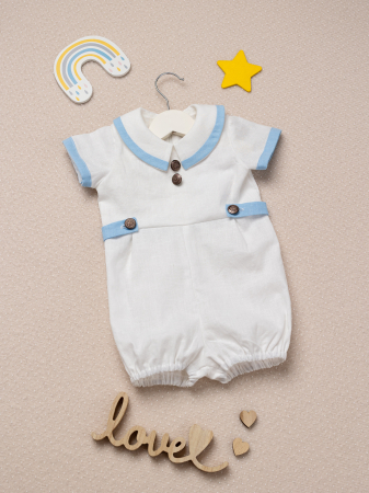 TINUTE BOTEZ BAIETEI - Salopeta botez baietel Henri din in cu detalii clasice baby blue