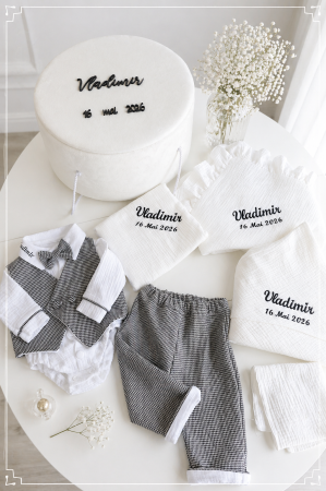 SETURI BOTEZ BAIETEI - Set botez baietei Eden ; Costumas 3 piese si trusou muselina