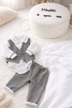 TRUSOURI BOTEZ BAIETEI - Set botez baietei Eden ; Costumas 3 piese si trusou muselina