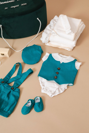 SETURI BOTEZ BAIETEI - Set botez complet Turquoise Charm- varianta muselina