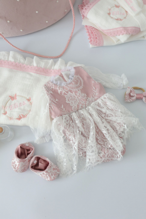 Set botez fetita Dorothea- roz pudra [2]