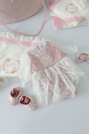 Set botez fetita Dorothea- roz pudra [4]