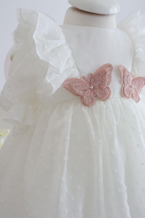 Set botez fetita Isabella, trusou muselina si rochita decor fluturasi [3]