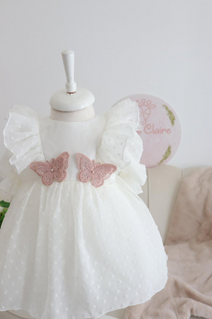 Set botez fetita Isabella, trusou muselina si rochita decor fluturasi [4]