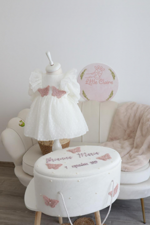 Set botez fetita Isabella, trusou muselina si rochita decor fluturasi [1]