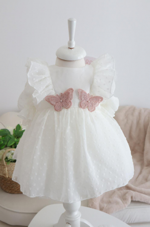 Set botez fetita Isabella, trusou muselina si rochita decor fluturasi [2]