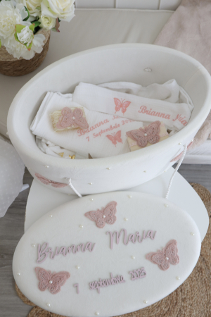 Set botez fetita Isabella, trusou muselina si rochita decor fluturasi [6]