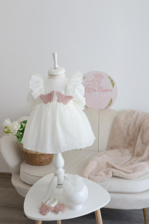 Set botez fetita Isabella, trusou muselina si rochita decor fluturasi [7]