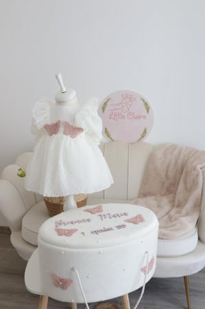 BOTEZ FETIȚE - Set botez fetita Isabella, trusou muselina si rochita decor fluturasi