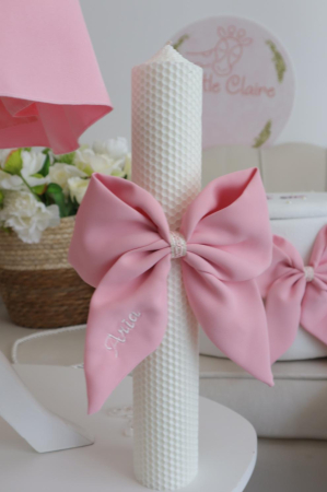 set botez fetita personalizat Lidia- Rochiță Roz și Trusou Complet Elegant cu lumanare [1]